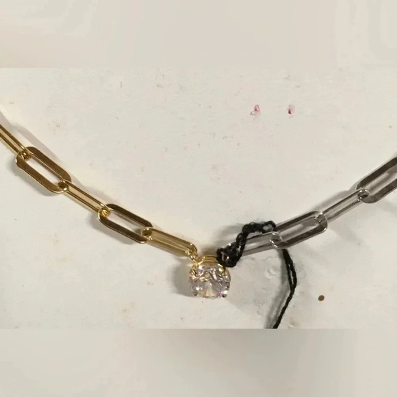 2 Necklaces. Gold Herringbone and Gold Open Link with CZ - Picture 3 of 4